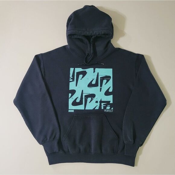 DUDE PERFECT Men's Black Graphic Front Pullover Hooded Sweatshirt - Picture 1 of 11